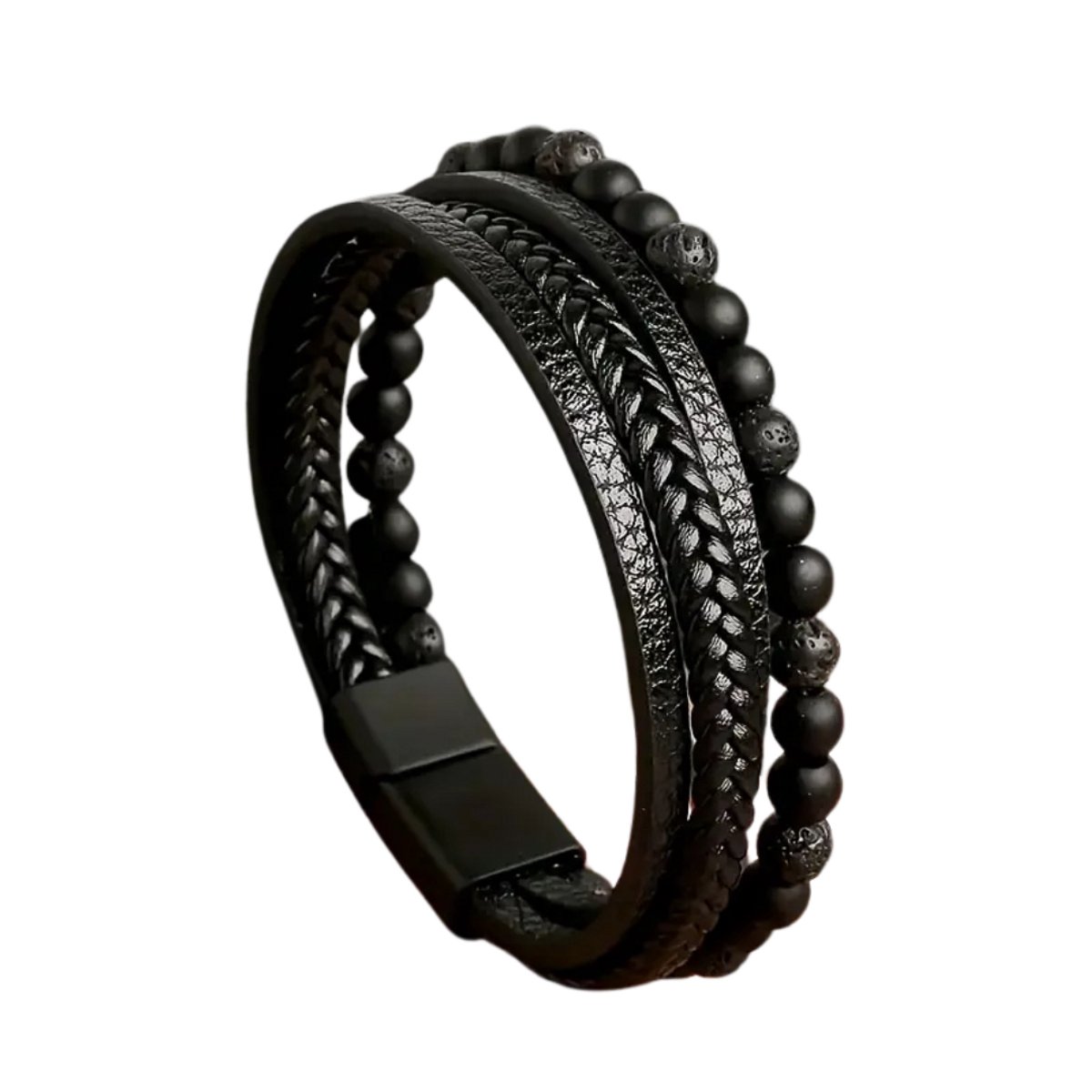 Livano Armband - Staal - Nep Zilver - Heren - Zwart