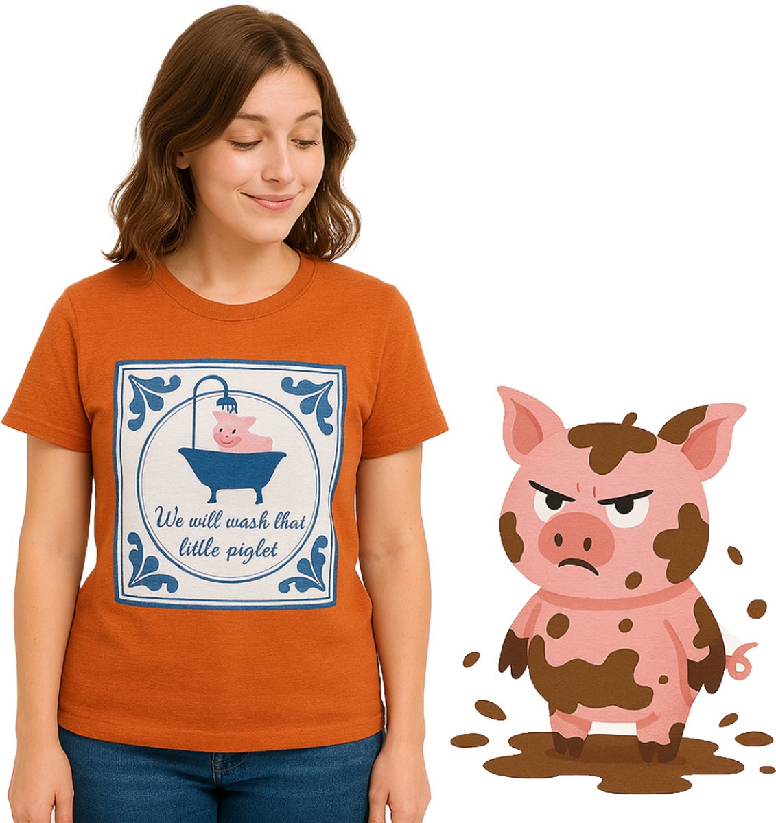 JAP Oranje Koningsdag - WK voetbal 2025 dames shirt (Maat M) - Regular fit - Oranje kleding - "We will wash that little piglet" - 100% Katoen t-shirt