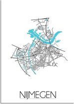 DesignClaud Plattegrond Nijmegen Stadskaart poster Wanddecoratie - Wit - A2 + fotolijst wit (42x59,4cm)