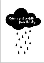 DesignClaud Rain is just confetti from the sky - Tekst poster - Zwart wit poster A3 + Fotolijst zwart