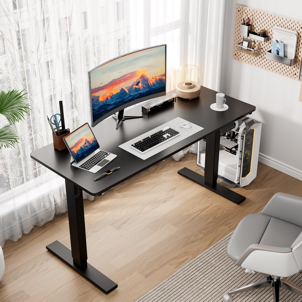 Zit-sta bureau 110 x 60 cm - Elektrisch in hoogte verstelbaar 70-117 cm - Anti-botsingstechnologie thumbnail 3