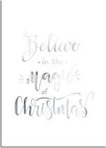 DesignClaud Kerstposter Believe in the magic of Christmas - Kerstdecoratie Zilver folie + wit A3 + Fotolijst zwart