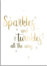 DesignClaud Kerstposter Sparkles and Twinkles all the way - Kerstdecoratie Goudfolie + wit A2 + Fotolijst wit