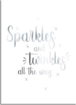 DesignClaud Kerstposter Sparkles and Twinkles all the way - Kerstdecoratie Zilver folie + wit A2 poster (42x59,4cm)