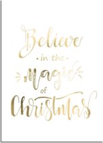 DesignClaud Kerstposter Believe in the magic of Christmas - Kerstdecoratie Goudfolie + wit A3 + Fotolijst wit
