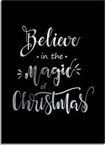 DesignClaud Kerstposter Believe in the magic of Christmas - Kerstdecoratie Zilver folie + zwart A4 poster (21x29,7cm)