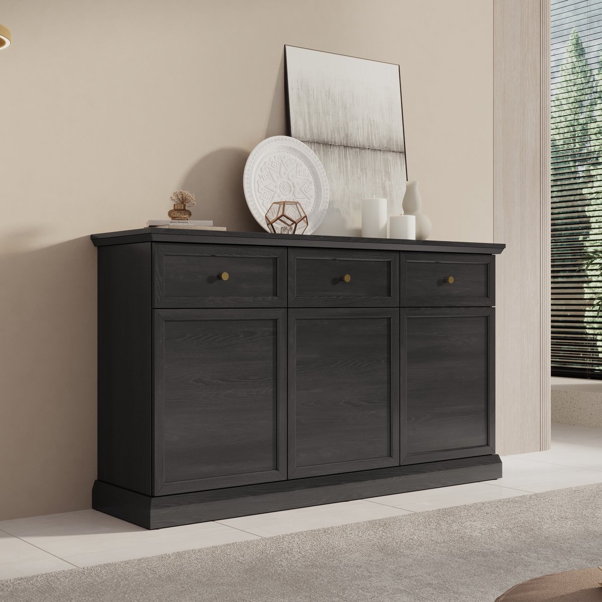 MEUBELLA Dressoir Leroy - Zwart eiken - 146 cm