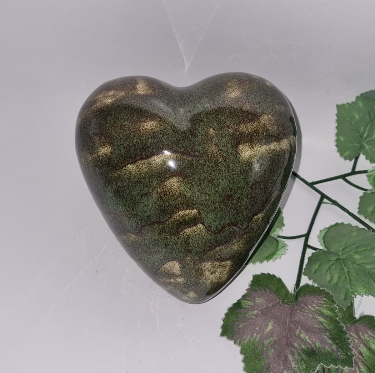 Urn - Keramiek - Hart - Groen/Vlam - 800ml - 1 as-kamer - Hand-made