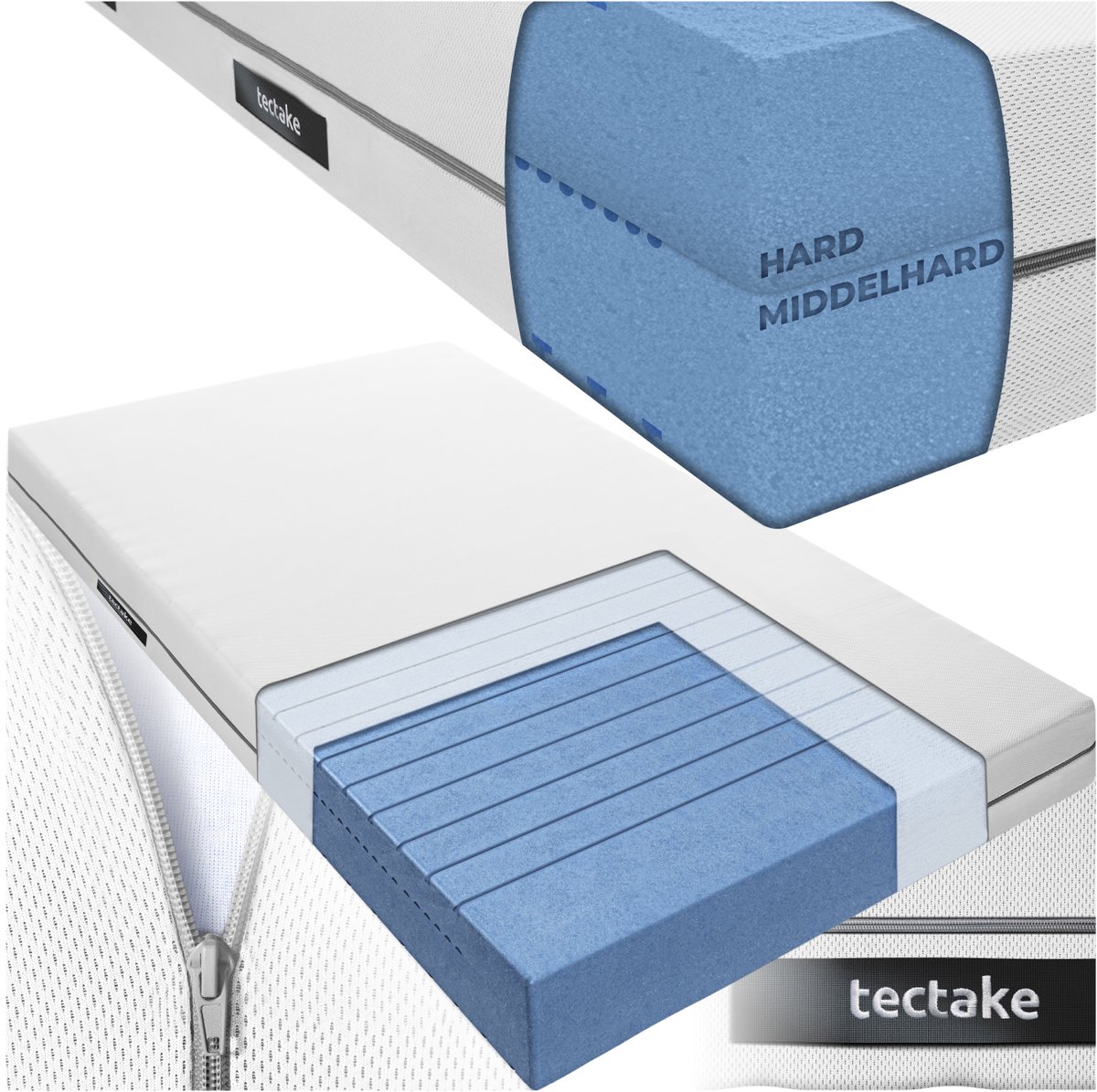 Tectake Matras Sky - 100 x 200 cm - 18 cm dik - Eenpersoons Matras van Comfortschuim - Koudschuim met 2 hardheidsgraden - H2 en H3 - Inclusief Wasbare Hoes van Ademend 3D-meshweefsel Wit