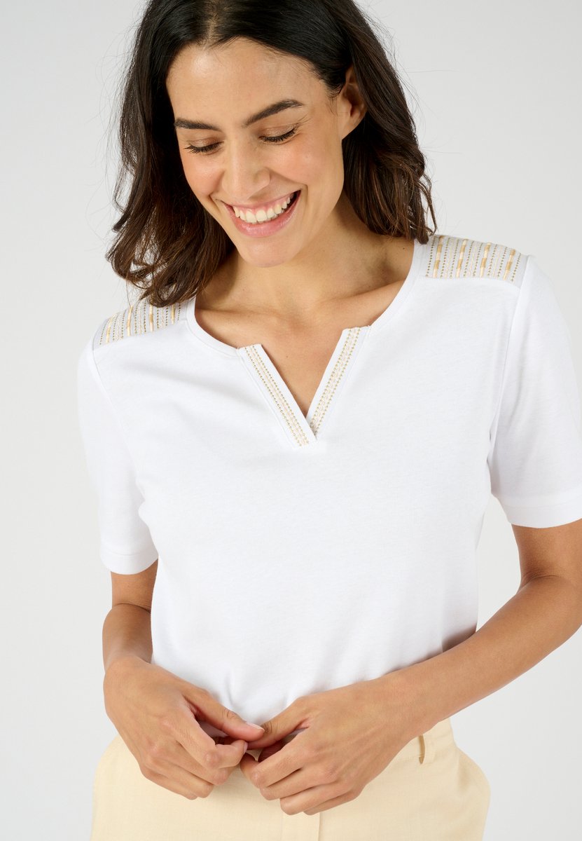 Damart - T-shirt met Tunesische kraag - Dames - Wit - XXL