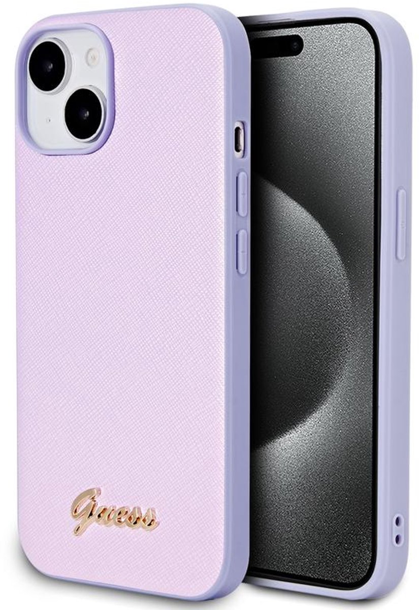Guess Iridescent Metal Script Back Case - Apple iPhone 15 (6.1") - Paars