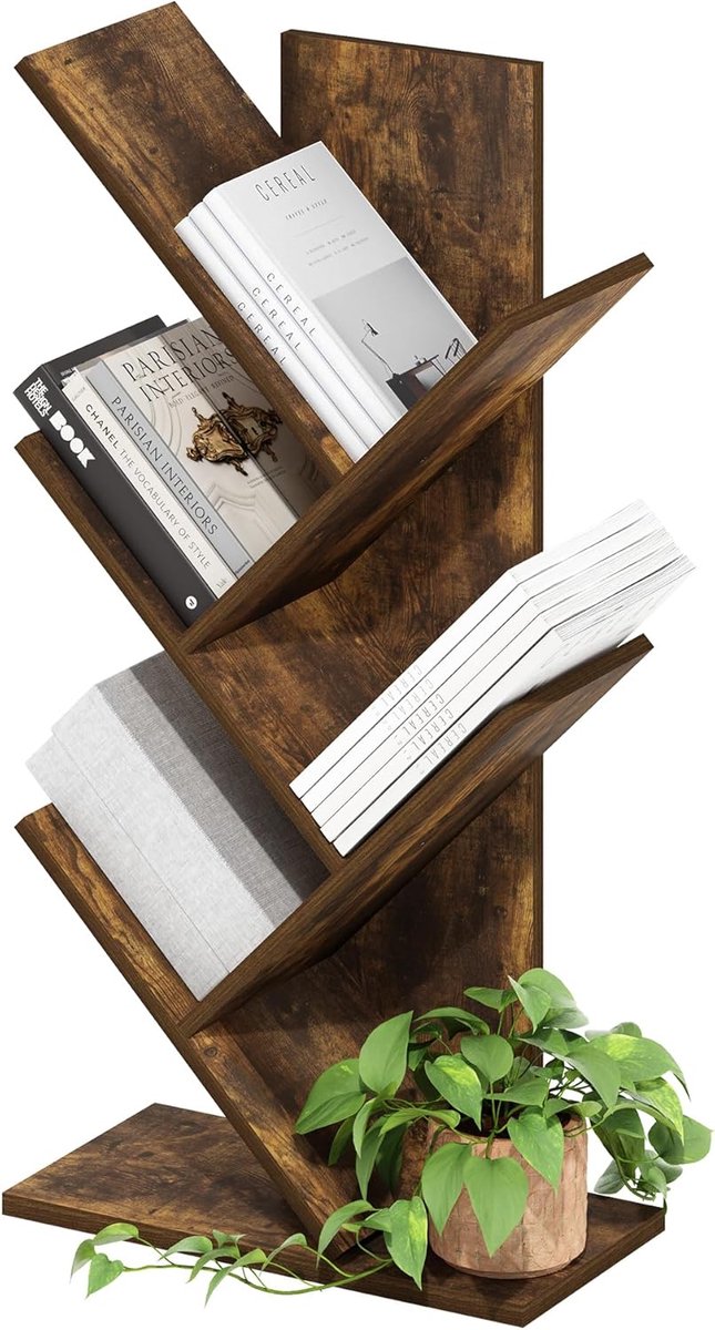 Ibenzoa Robuuste Houten Boekenkast met Vijf Compartimenten - Perfect voor Bibliotheken en Werkplekken Barnsteengrenen