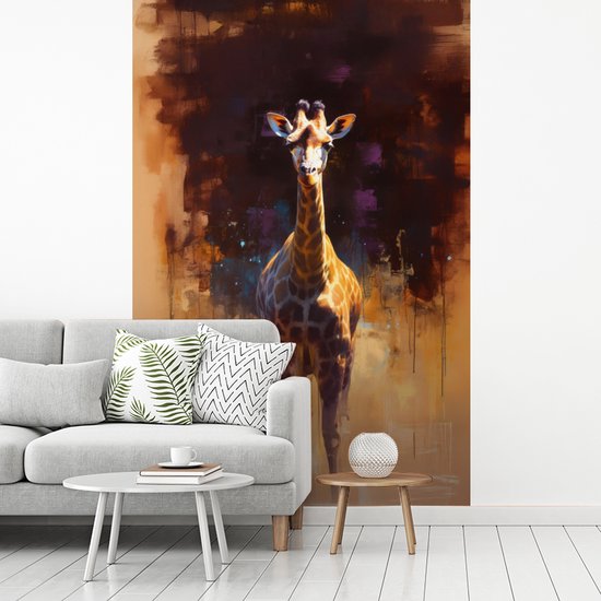 Behang - Fotobehang Giraf - Bruin - Abstract - Geschilderd - Breedte 170 cm x hoogte 260 cm