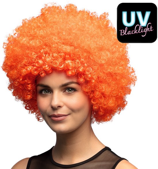 Boland - Pruik Groove oranje Oranje - Afro - Kort - Unisex - Danser/danseres - Koningsdag - Holland - Supporter - Disco