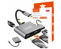 Zenwire Hub 4w1 BYL-2309 – Hub USB-C – Adapter 2x HDMI 4K 30 HZ / Full HD 60 HZ – USB 3.0 – Type-C to Double HDMI converter – Dual HDMI Adapter – Thunderbolt 3.0 – Geschikt voor Samsung – Microsoft – Macbook – Windows