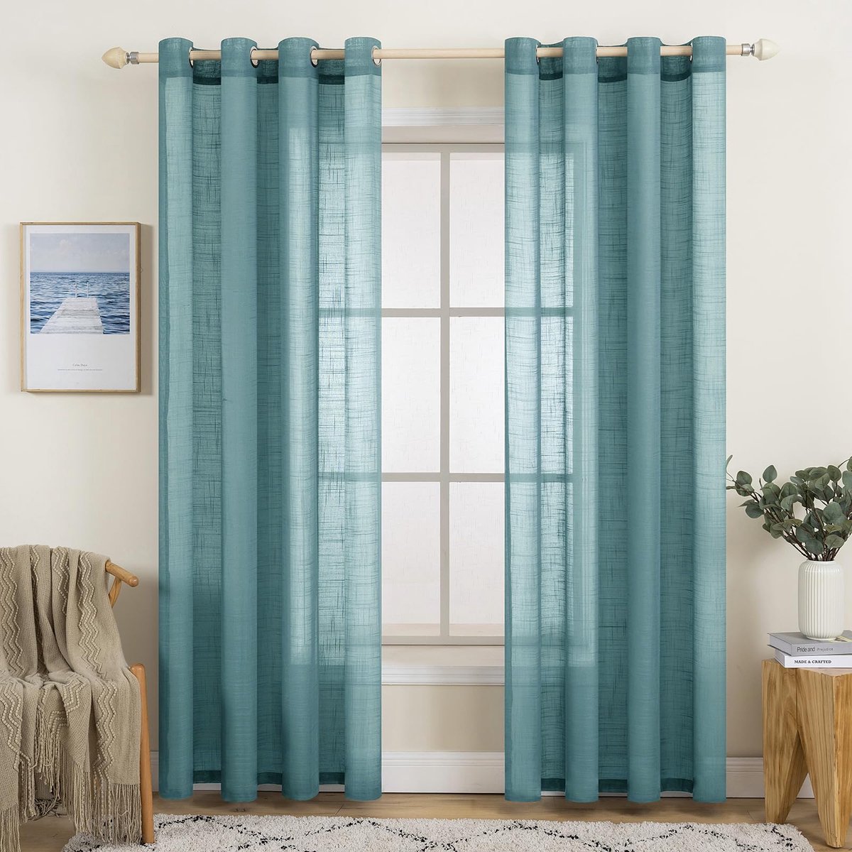 Unyqoos Elegante Set van 2 Luchtige Voilegordijnen met Oogjes voor Sfeervolle Kamers, 140 x 245 cm, Vaalblauw