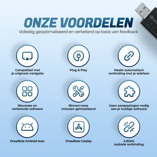 Quality4Less™ -Mini 2 in 1 Dongle - Draadloos verbinden met Android Auto en Apple Carplay - Zwart - 2025 Model van Quality4Less — afbeelding 5