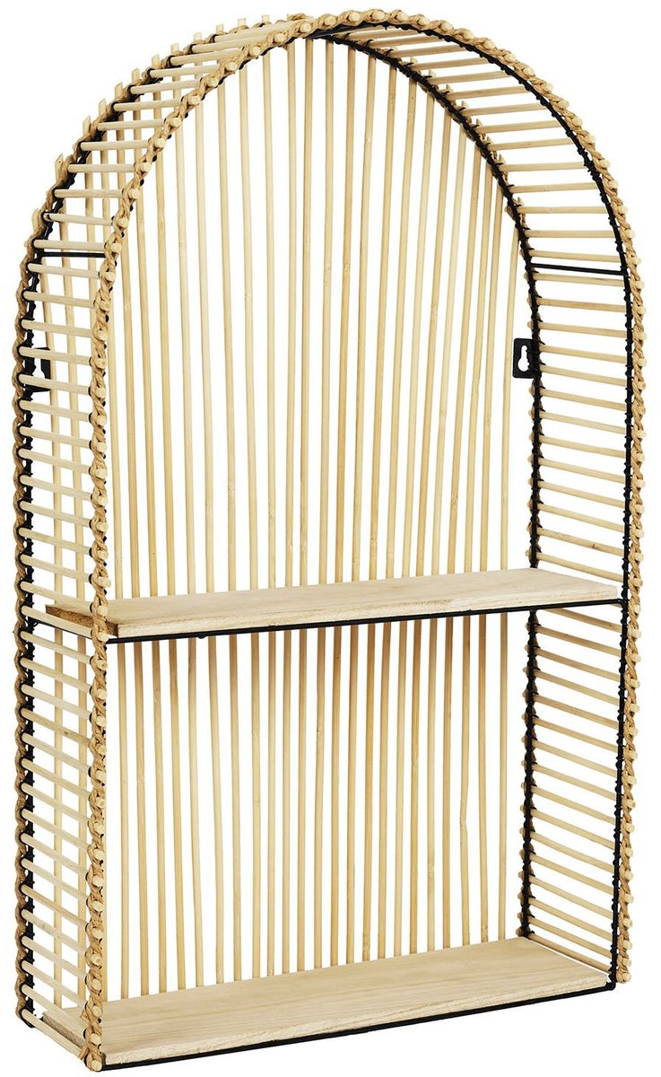 Home Deco Factory Wandplank/wandrek Ibiza - met boog - naturel - Boho stijl - 2 plankjes - 37 x 12 x 61 cm
