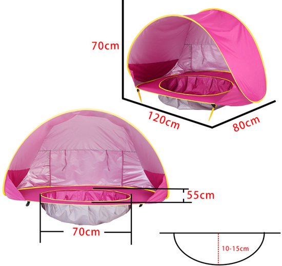 Anti-UV babytent met zwembad, opvouwbare strandtent, draagbare anti-UV kindertent, babystrandtent ter bescherming tegen de zon voor kinderen buiten (120x80x70cm) - Roze - 120cm van Merkloos — afbeelding 2
