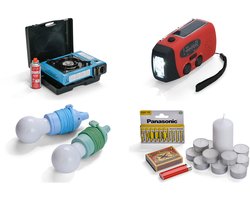 Noodpakket voor thuis - compleet noodpakket bij stroomuitval - noodstroompakket - opwindbare solar noodradio - powerbank - zaklamp - noodverlichting - gaskookstel - overlevingspakket voor thuis bij rampen en stroomstoring - stroomnoodpakket