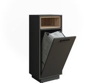 VASAGLE Hoge Badkamerkast Uitneembare Waszak 3E 3xE Badkamerkast - Staande Kast Met Vijf Planken En Een Wasmand, Mat/wit Hoogglans, D: 30 Cm, H: 174 Cm, B: 60 Cm Badkamerkast Grijs