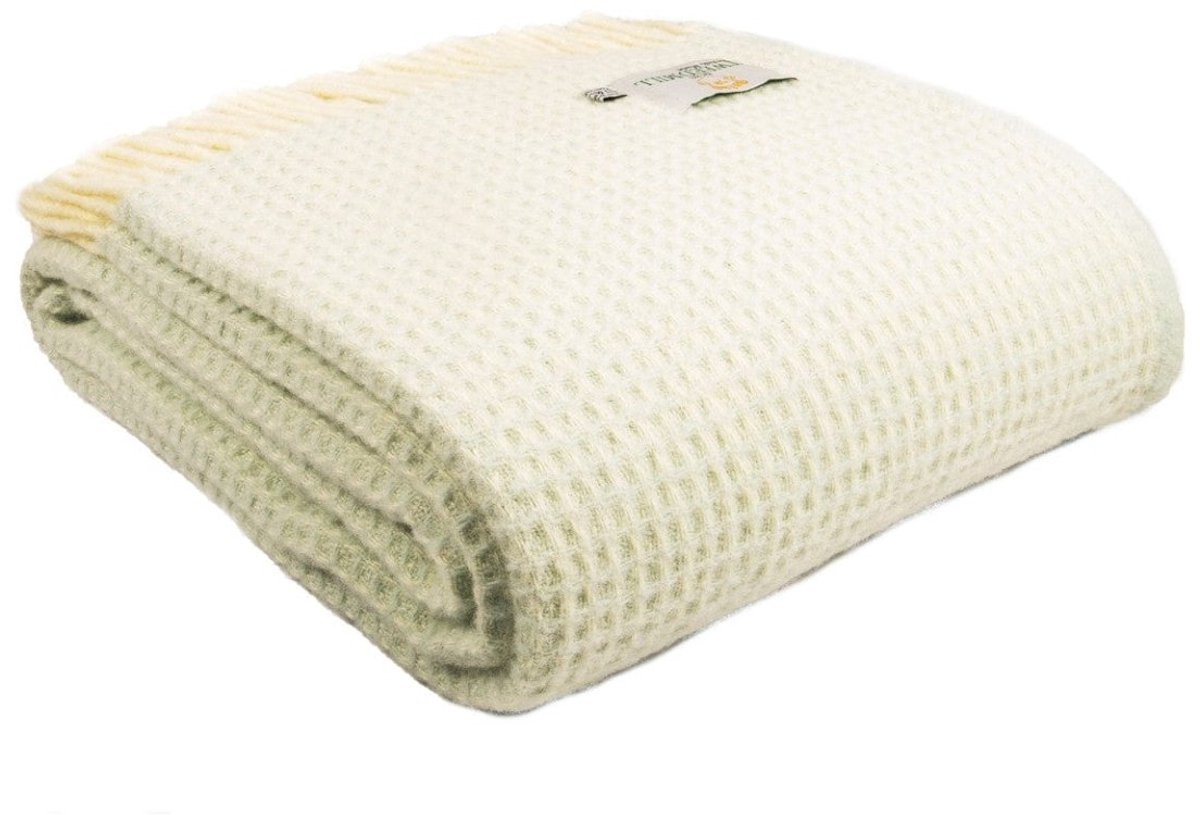 Tweedmill Plaid Waffle Wit Lichtblauw (Frost) - 140x240 - Nieuw Wol - Tweedmill UK