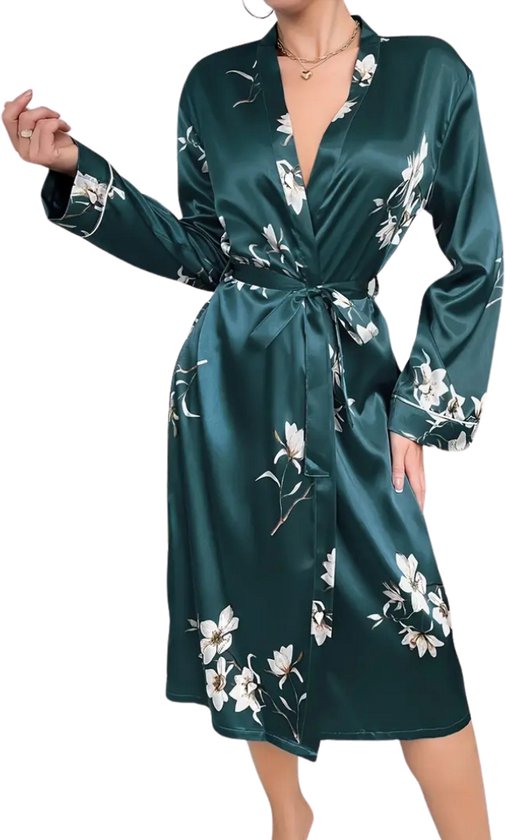 Bovista Satijnen Badjas Dames - Kimono - Kamerjas - Satijn - Ochtendjas - Pyjama - Maat XXL