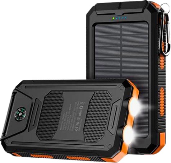 SolidGadgets - Solar Powerbank - 20000mAh - Ingebouwde Kabels - Powerbank Zonneenergie - Grote capaciteit - Solar Charger - Powerbank Iphone - Samsung - USB C - Zaklamp - Noodpakket - Snellader - Meerdere Apparaten