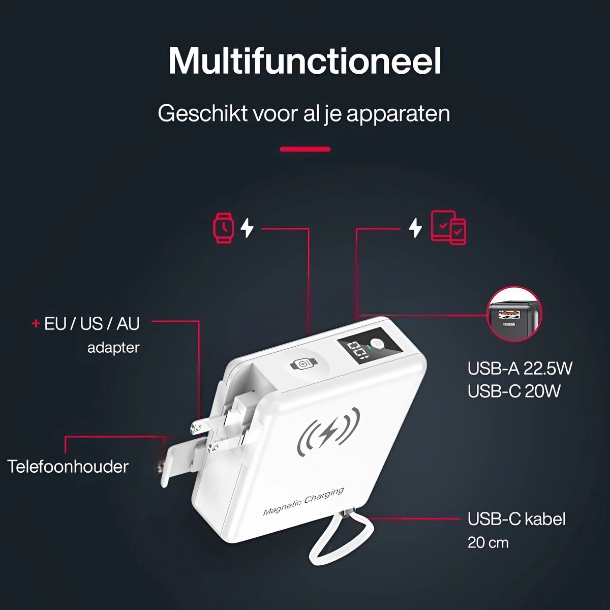Amalafia® Powerbank 15000 mAh Draadloze MagSafe Oplader - afbeelding 2
