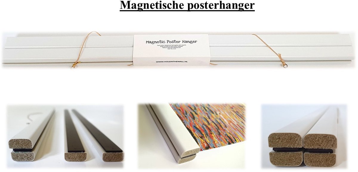 Posterhanger Posterstrip - hout - wit - magnetisch - 91 cm