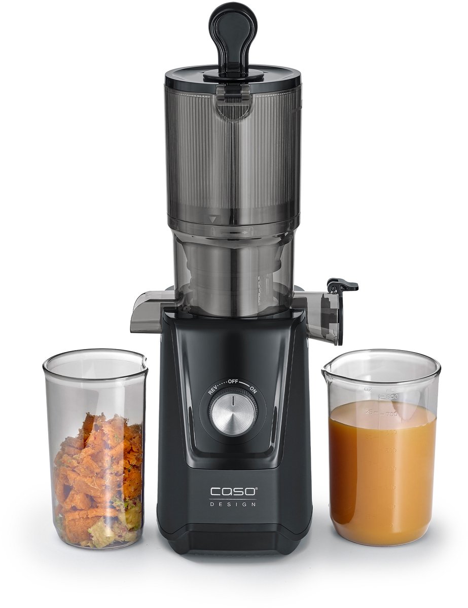 CASO Juice Fit Slow Juicer – 200W – Matt Zwart – XL Vulopening Ø105 mm – 800 ml Sap- en Pomace container