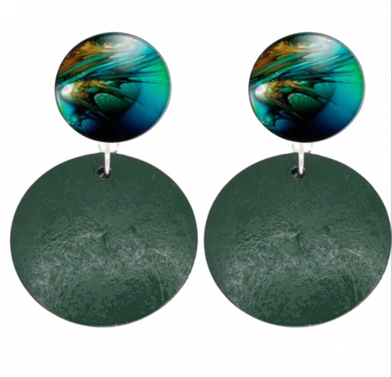 Clip oorbellen- Suzan -groen- hout-geen gaatje- Charme Bijoux