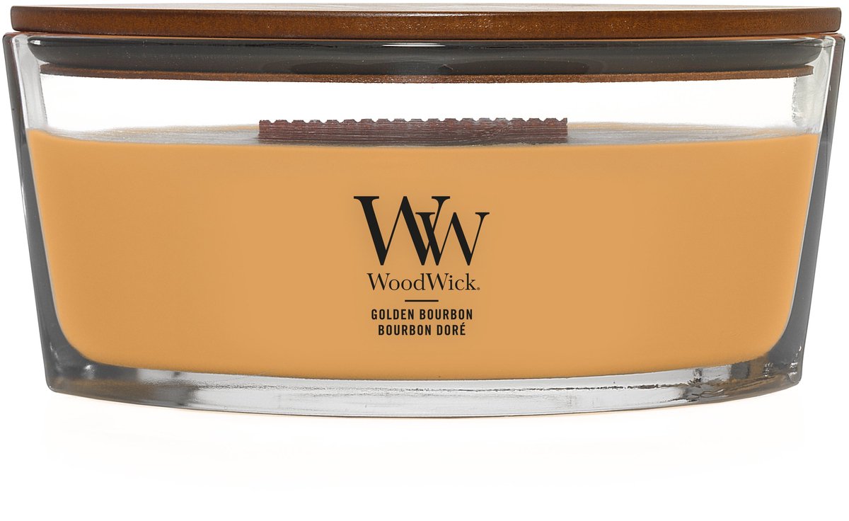 WoodWick Hearthwick Flame Ellipse Geurkaars - Golden Bourbon - 50 branduren Geel