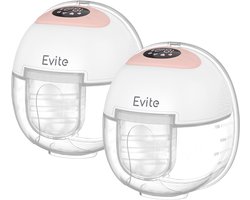 Evite Elektrische Draadloze Borstkolf Nova – Handsfree & Draagbaar – BPA-Vrij – Dubbele Borstkolf - Met E-Book – Wit & Roze