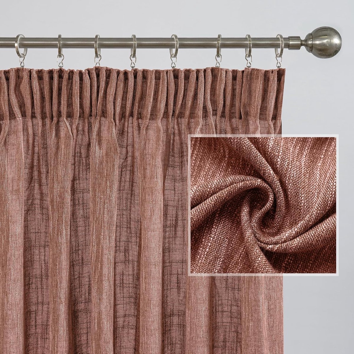 Ibenzoa Transparante Voile Gordijnen Set – Linnen Effect, 2 Stuks, 245 x 140 cm, Rode Kleur steenrood