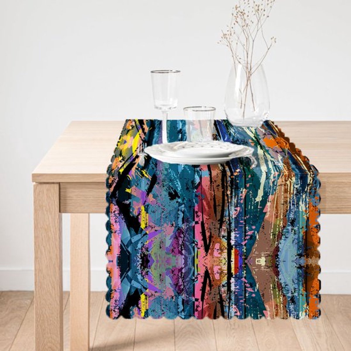 Velvet Textiel Tafelloper - Runner 45x220 - Waterverf - Tafel decoratie - Tafellaken - Tafelkleed - Tafelkleden