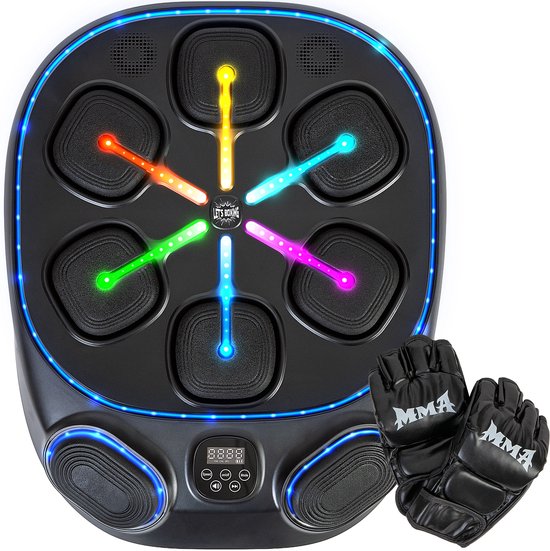 Boksmachine Pro – Boxing Machine – Incl. Bokshandschoenen – 9 Niveaus & 8 LED Targets - Bluetooth & Muziek - Boksen - Bokszak - Volwassenen en Kinderen
