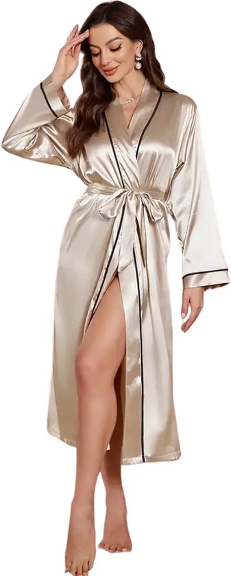 Livano Satijnen Badjas Dames - Kimono - Kamerjas - Satijn - Ochtendjas - Pyjama - Goud - Maat XL