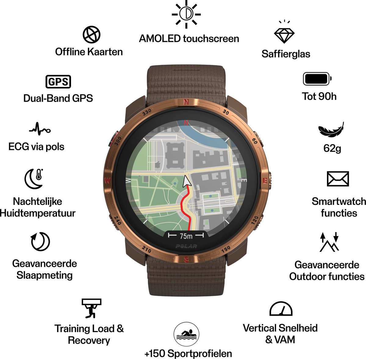 Afbeelding 3 van POLAR Grit X2 Sporthorloge Bruin S-L