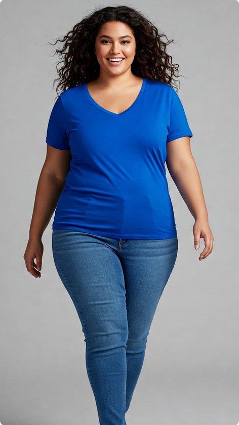 T-shirt Basic à manches courtes et col en V pour femme, taille 3XL, Blauw, taille XXXL
