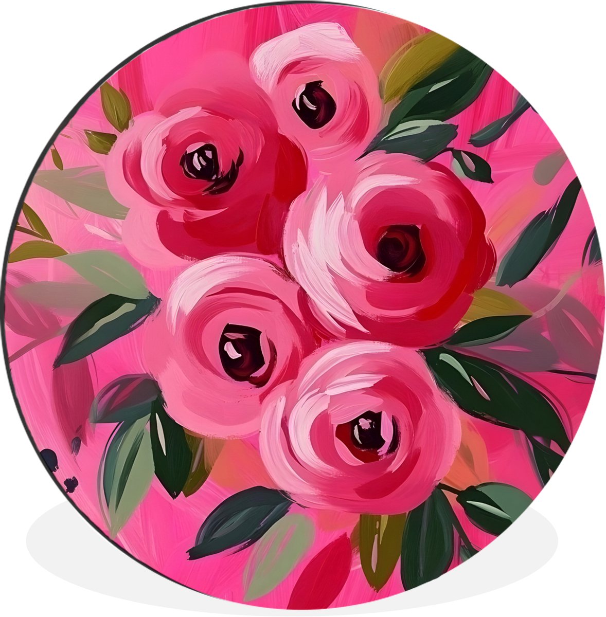 WallCircle - Wandcirkel - Muurcirkel - Bloemen - Verf - Roze - Aluminium - Dibond - 90x90 cm - Binnen en Buiten