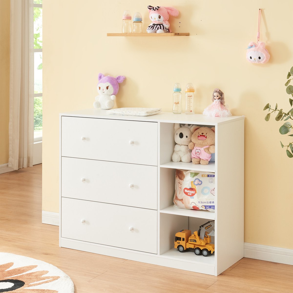 Luiercommode Beldinupp 3 lades en 3 open vakken 93x110x55 cm wit [en.casa]