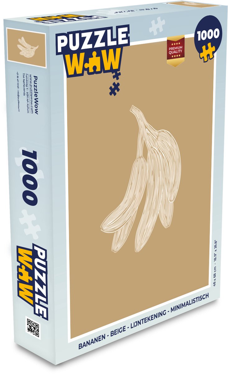 Puzzel Bananen - Beige - Lijntekening - Minimalistisch - Legpuzzel - Puzzel 1000 stukjes volwassenen