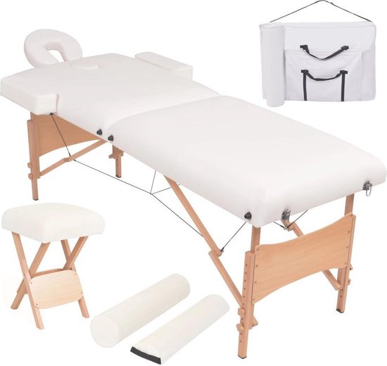 Foto: Vidaxl massagetafel en krukset inklapbaar 2 zones 10 cm dik wit