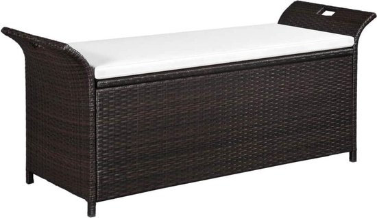 vidaXL Opbergbank met kussen 138 cm poly rattan bruin