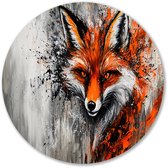 Abstracte vos in spatten - Vos wanddecoratie rond - Wandschaal dieren - Abstract expressionisme - Design muurcirkel - Landelijke muurdecoratie - Muurcirkel aluminium 40x40 cm