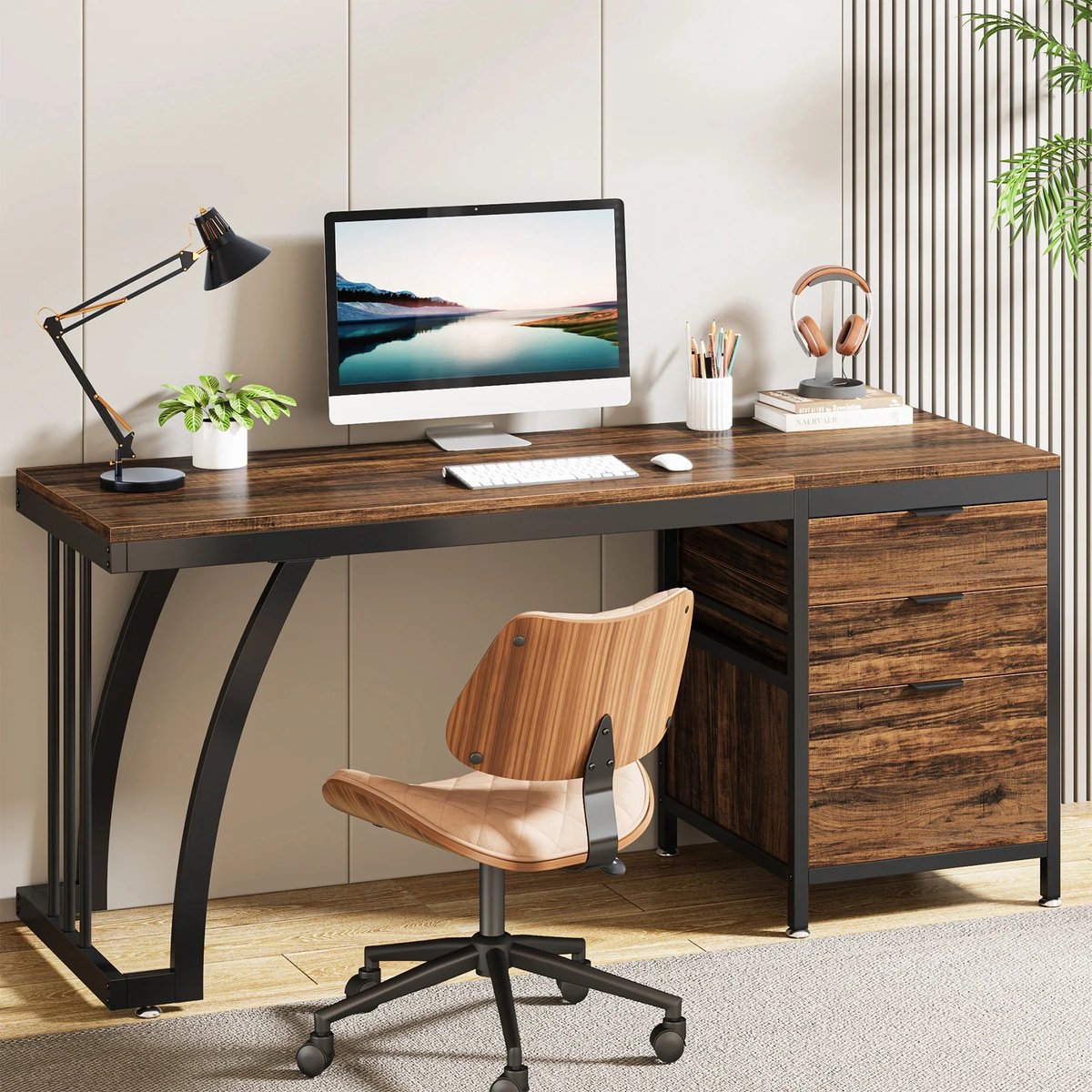SureDeal® - Computerbureau - 3 Laden - 59 Inch - Hout - Bol