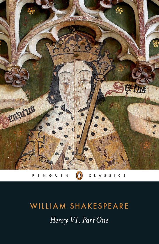 Klassieke Penguin editie van William Shakespeare's Henry VI, Part One met een schilderij van een koning met kroon en scepter.