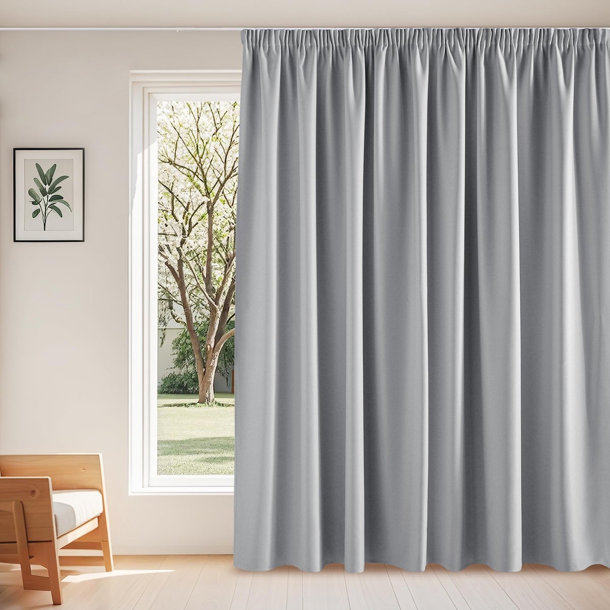 Unyqoos Extra Breed Verduisteringsgordijn met Plooiband voor Woonkamer, Slaapkamer en Kantoor - Zilvergrijs, 245 x 300 cm