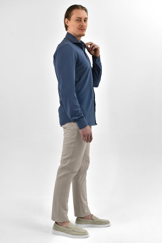 Vercate - Chemise sans repassage - Tricot japonais - Coton piqué - Bleu marine/bleu foncé - Slim Fit - Manches longues - Homme - Taille 44/XL